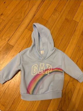 GAP Light Blue Hoodie with Rainbow Graphic